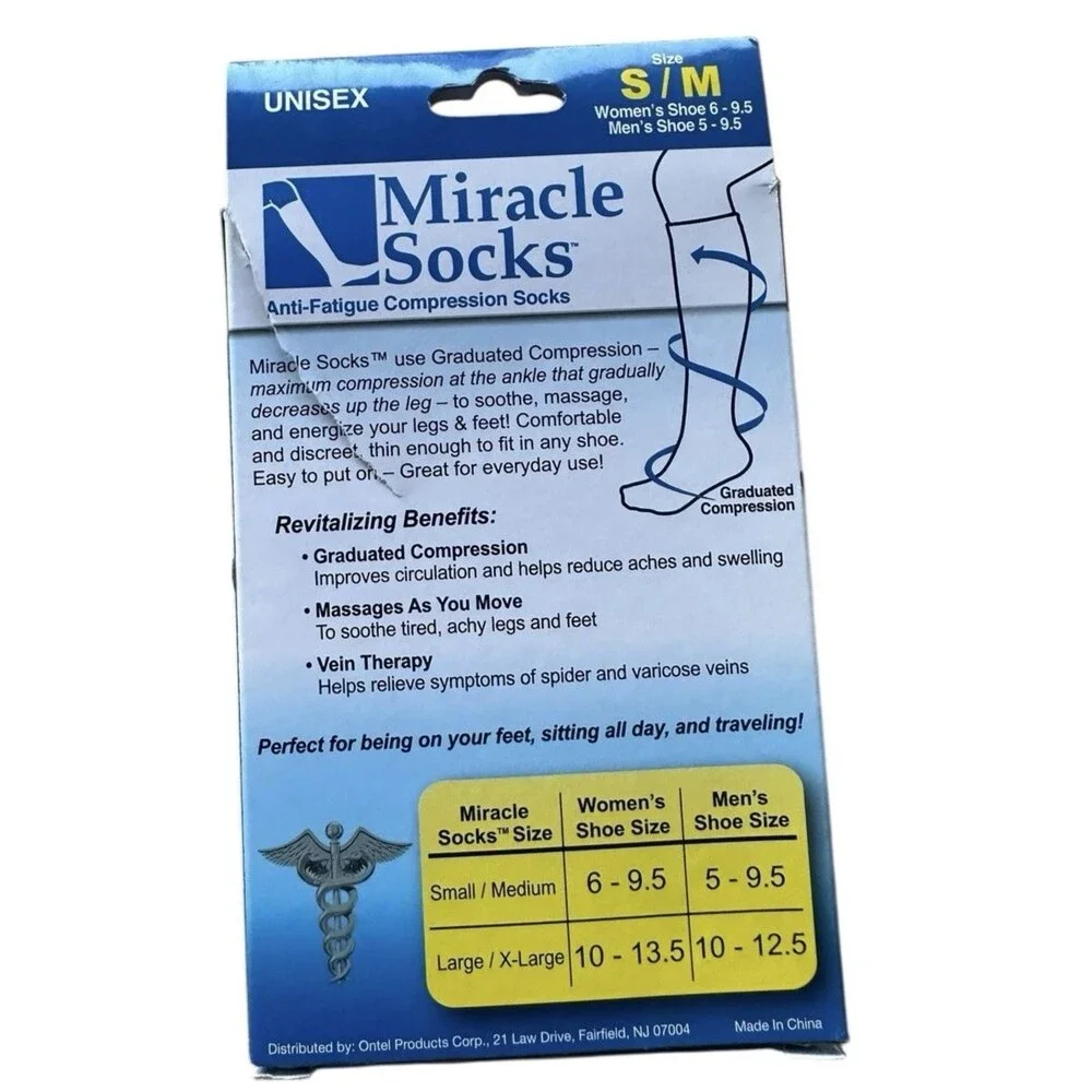 Miracle Socks Anti-Fatigue Compression Socks Black Adult S/M New in Box